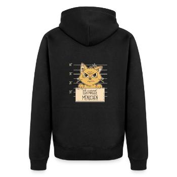 Katze Ich hasse Menschen - Unisex Premium Bio Zip Hoodie - Schwarz - Hinten - Nico (187cm)
