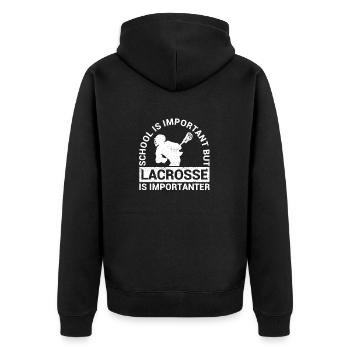 Vintage tea school is important, but lacrosse is - Unisex Premium Organic Zip Hoodie - black - Back - Nico (187cm)
