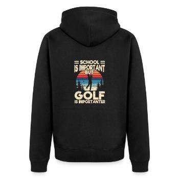Schule ist wichtig, aber Golf ist wichtiger Spaß - Unisex Premium Bio Zip Hoodie - Schwarz - Hinten - Nico (187cm)