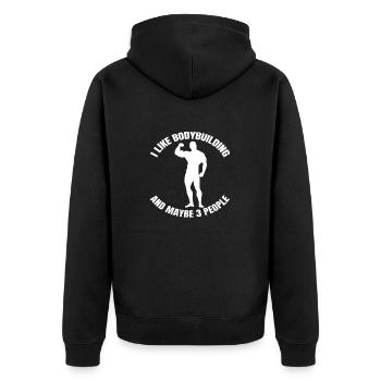 Bodybuilding Fitness Sportler Sport Fitnesssport - Unisex Premium Bio Zip Hoodie - Schwarz - Hinten - Nico (187cm)