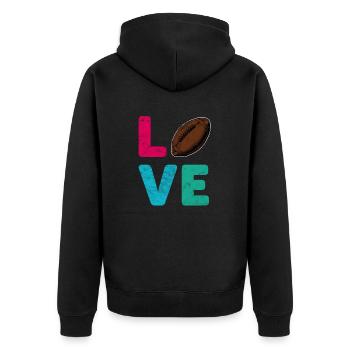 Love Football lustiges funny Design Tshirt - Unisex Premium Bio Zip Hoodie - Schwarz - Hinten - Nico (187cm)