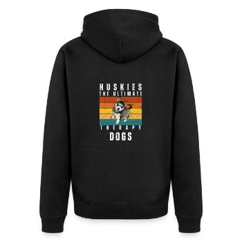 Huskys Die ultimativen Therapiehunde - Siberian Husky - Unisex Premium Bio Zip Hoodie - Schwarz - Hinten - Nico (187cm)