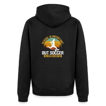 Schule ist wichtig, aber Fußball ist noch wichtige - Unisex Premium Bio Zip Hoodie - Schwarz - Hinten - Nico (187cm)
