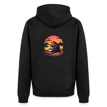 Capybara Essen Ramen Retro Vintage Cool Nagetier - Unisex Premium Bio Zip Hoodie - Schwarz - Hinten - Nico (187cm)