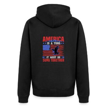 AMERIKA IST EINE MELODIE, DIE ZUSAMMEN GESUNGEN WERDEN MUSS 2 - Unisex Premium Bio Zip Hoodie - Schwarz - Hinten - Nico (187cm)