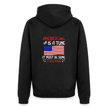 AMERIKA IST EINE MELODIE, DIE ZUSAMMEN GESUNGEN WERDEN MUSS - Unisex Premium Bio Zip Hoodie - Schwarz - Hinten - Nico (187cm)