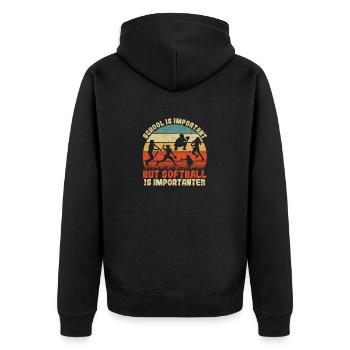 Softballer Schule ist wichtig, aber Softball ist - Unisex Premium Bio Zip Hoodie - Schwarz - Hinten - Nico (187cm)