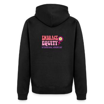 Internationaler Frauentag für Gerechtigkeit - Unisex Premium Bio Zip Hoodie - Schwarz - Hinten - Nico (187cm)