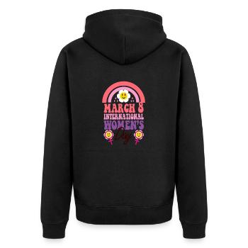 8 mars Sensibilisation à la Journée internationale de la femme - Veste à capuche bio Premium Unisexe - noir - Dos - Nico (187cm)