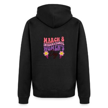 Internationaler Frauentag im Vintage-Stil - Unisex Premium Bio Zip Hoodie - Schwarz - Hinten - Nico (187cm)