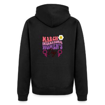 Frohen Internationalen Frauentag - Unisex Premium Bio Zip Hoodie - Schwarz - Hinten - Nico (187cm)