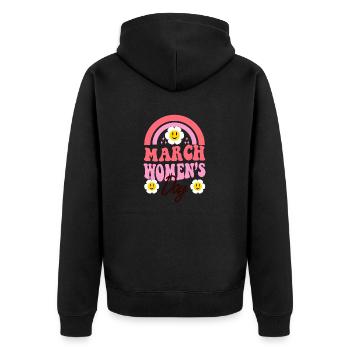 Mois de mars de l’histoire des femmes - International Womens - Veste à capuche bio Premium Unisexe - noir - Dos - Nico (187cm)