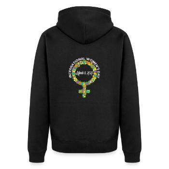 Internationaler Frauentag weibliches Symbol Blume - Unisex Premium Bio Zip Hoodie - Schwarz - Hinten - Nico (187cm)