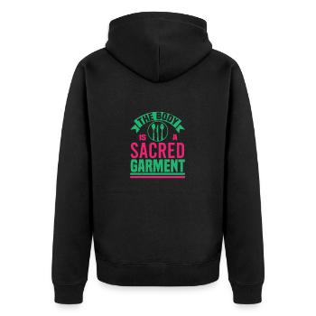 THE BODY IS A SACRED GARMENT - Unisex Premium Organic Zip Hoodie - black - Back - Nico (187cm)