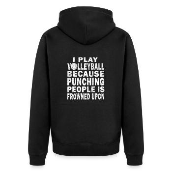 I Play Volleyball Because Punching People - Unisex Premium Bio Zip Hoodie - Schwarz - Hinten - Nico (187cm)