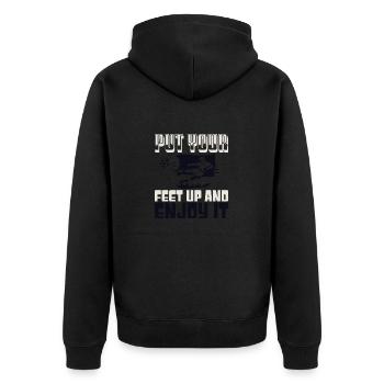 LEGEN SIE DIE FÜSSE HOCH UND GENIESSEN SIE ES 2 - Unisex Premium Bio Zip Hoodie - Schwarz - Hinten - Nico (187cm)
