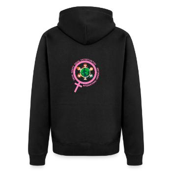 Equal Rights Equal Responsibilities: International - Unisex Premium Organic Zip Hoodie - black - Back - Nico (187cm)