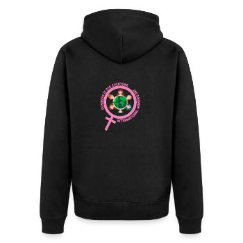 Internationaler Frauentag: Feminismus ist für alle - Unisex Premium Bio Zip Hoodie - Schwarz - Hinten - Nico (187cm)