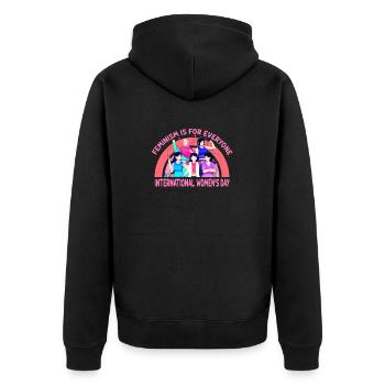 Feminismus für alle: Internationaler Frauentag - Unisex Premium Bio Zip Hoodie - Schwarz - Hinten - Nico (187cm)