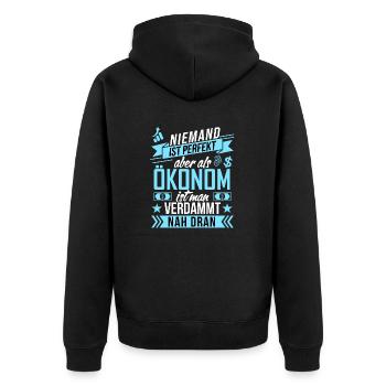 Niemand ist perfekt als Ökonom aber nah dran funny - Unisex Premium Bio Zip Hoodie - Schwarz - Hinten - Nico (187cm)