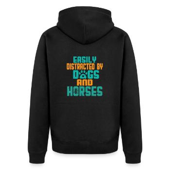 Leicht abgelenkt von Hunden und Pferden - Unisex Premium Bio Zip Hoodie - Schwarz - Hinten - Nico (187cm)