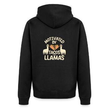 Motiviert durch Tacos und LLamas Lustige Alpaka - Unisex Premium Bio Zip Hoodie - Schwarz - Hinten - Nico (187cm)