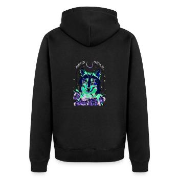 wolf - Unisex Premium Bio Zip Hoodie - Schwarz - Hinten - Nico (187cm)