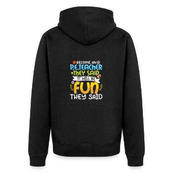 Devenez un enseignant de l’éducation physique Ils ont dit l’éducation physique - Veste à capuche bio Premium Unisexe - noir - Dos - Nico (187cm)
