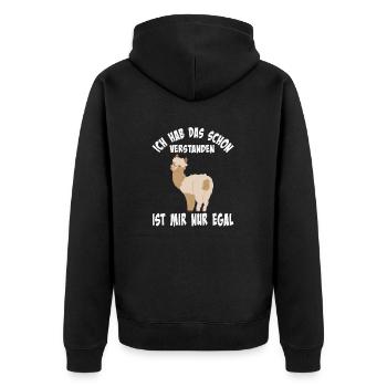 Ich hab das schon verstanden, Alpaka und Lama - Unisex Premium Bio Zip Hoodie - Schwarz - Hinten - Nico (187cm)