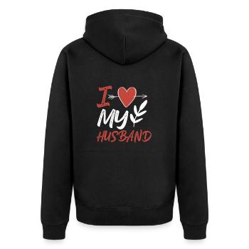I love my husband - Unisex Premium Organic Zip Hoodie - black - Back - Nico (187cm)