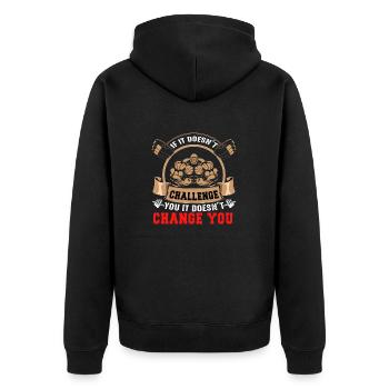 Wenn es dich nicht Herausfordert... - Unisex Premium Bio Zip Hoodie - Schwarz - Hinten - Nico (187cm)