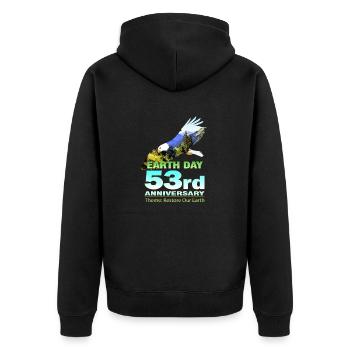 Retro Grün umweltfreundlich für den Tag der Erde 2023 Awaren - Unisex Premium Bio Zip Hoodie - Schwarz - Hinten - Nico (187cm)
