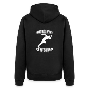 Jogger laufen Training joggen rennen fit Cardio - Unisex Premium Bio Zip Hoodie - Schwarz - Hinten - Nico (187cm)