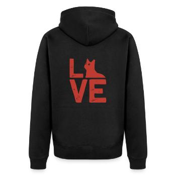 love cat - Unisex Premium Bio Zip Hoodie - Schwarz - Hinten - Nico (187cm)