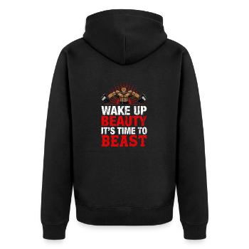 Wake up it's time for gym - Unisex Premium Organic Zip Hoodie - black - Back - Nico (187cm)