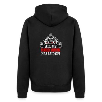 Finally it was worth it - Unisex Premium Organic Zip Hoodie - black - Back - Nico (187cm)