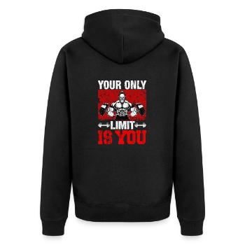 Du bist dein einziges Limit - Unisex Premium Bio Zip Hoodie - Schwarz - Hinten - Nico (187cm)