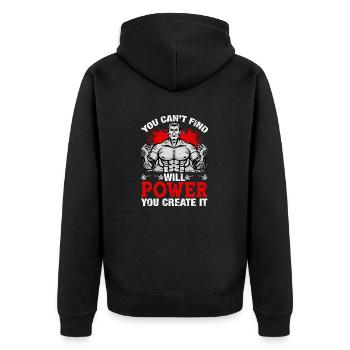Do findest keine Power Du erstellst Sie - Unisex Premium Bio Zip Hoodie - Schwarz - Hinten - Nico (187cm)