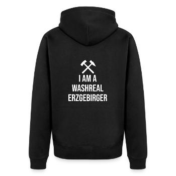 Ich bin ein Waschechter Erzgebirger - Unisex Premium Bio Zip Hoodie - Schwarz - Hinten - Nico (187cm)