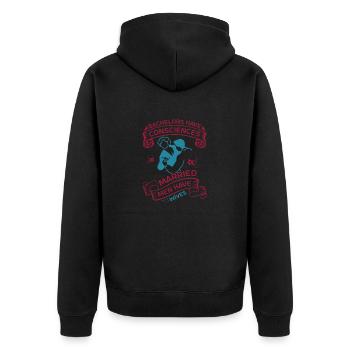 JUNGGESELLE HABEN GEWISSEN VERHEIRATETE MÄNNER HABEN FRAUEN - Unisex Premium Bio Zip Hoodie - Schwarz - Hinten - Nico (187cm)