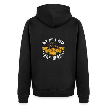 KAUFE MIR EIN BIER MEINE SCHWIEGERELTERN SIND HIER 2 - Unisex Premium Bio Zip Hoodie - Schwarz - Hinten - Nico (187cm)