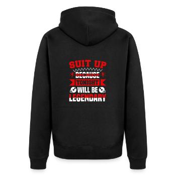 ZIEHEN SIE SICH AN, DENN HEUTE ABEND WIRD LEGENDÄR - Unisex Premium Bio Zip Hoodie - Schwarz - Hinten - Nico (187cm)