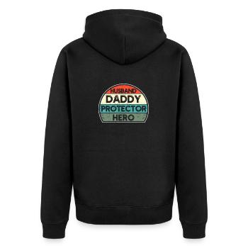 Husband Dad Protector Hero Father's Day Birthday - Unisex Premium Organic Zip Hoodie - black - Back - Nico (187cm)