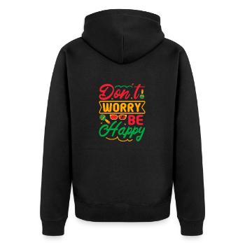MACH DIR KEINE SORGEN, SEI GLÜCKLICH - Unisex Premium Bio Zip Hoodie - Schwarz - Hinten - Nico (187cm)