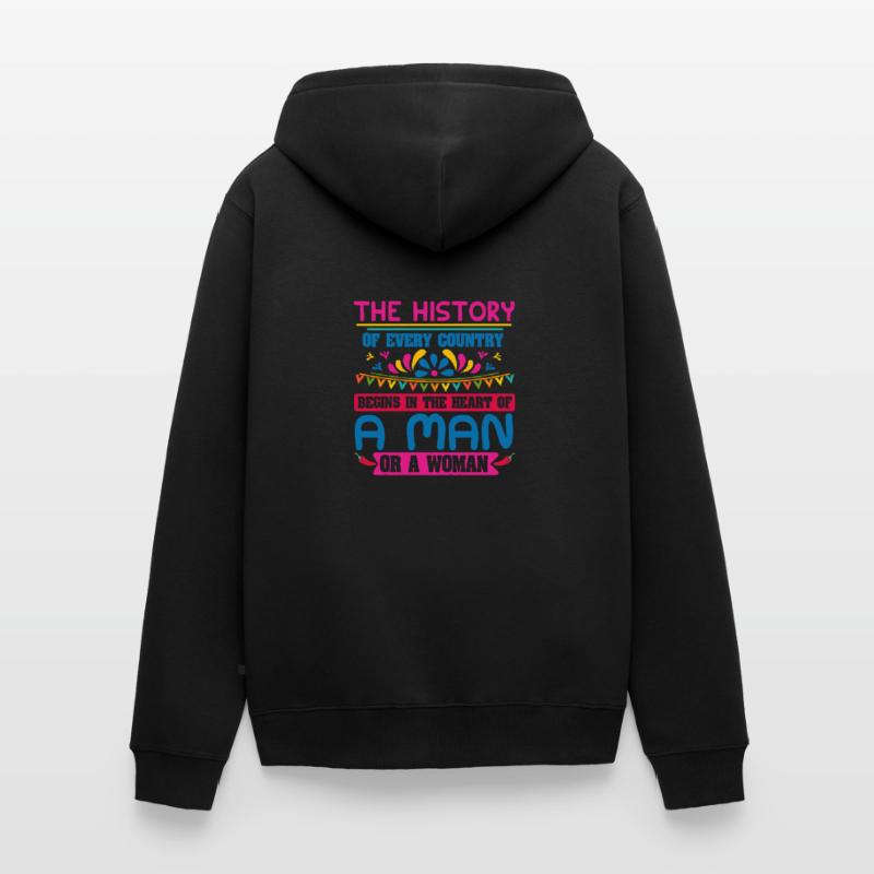 DIE GESCHICHTE EINES MANNES ODER EINER FRAU Unisex Premium Bio Zip Hoodie
