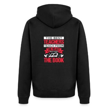 DIE BESTEN LEHRER LEHREN AUS DEM HERZEN, NICHT AUS - Unisex Premium Bio Zip Hoodie - Schwarz - Hinten - Nico (187cm)