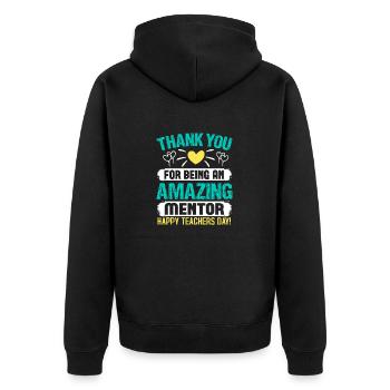 DANKE, DASS DU EIN GROSSARTIGER MENTOR BIST - Unisex Premium Bio Zip Hoodie - Schwarz - Hinten - Nico (187cm)