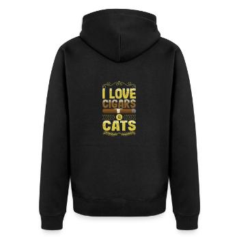 Ich liebe Zigarren und Katzen Lustige Katze - Unisex Premium Bio Zip Hoodie - Schwarz - Hinten - Nico (187cm)