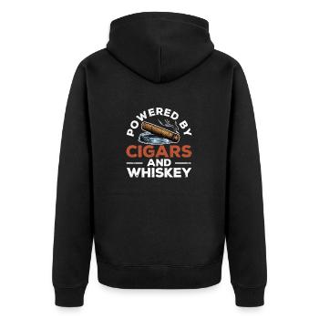 Powered by Whiskey und Zigarren Rauchen Lustige - Unisex Premium Bio Zip Hoodie - Schwarz - Hinten - Nico (187cm)