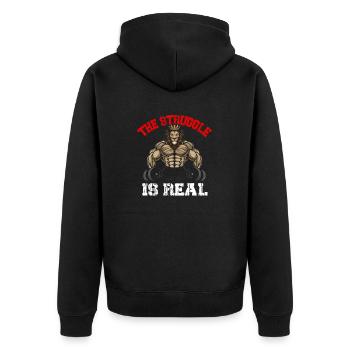 The struggle is real - Unisex Premium Organic Zip Hoodie - black - Back - Nico (187cm)